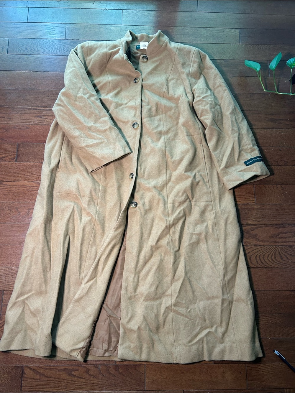 Harve Benard Camel Long Single-Breasted Trench Coat